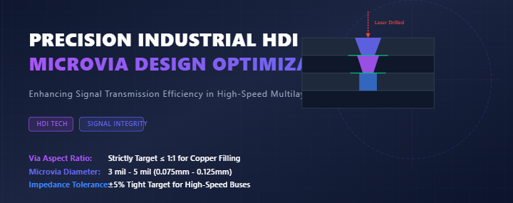 최신 회사 블로그 HDI 기술: 산업 컨트롤러에 대한 신호 전송을 향상시키기 위해 HDI PCB에서 마이크로 비아 디자인을 최적화